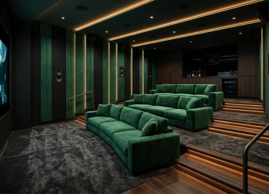 Luxury home cinema interior design by Wasleen Interiors and CinemaxSky in Dubai